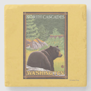 Zwart Beer in het bos - Noord-Cascades, Washington Stenen Onderzetter