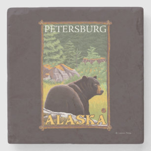 Zwart Beer in het bos - Petersburg, Alaska Stenen Onderzetter
