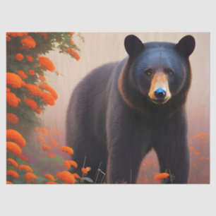 Zwart Beer in Oranje bloemen Tissuepapier