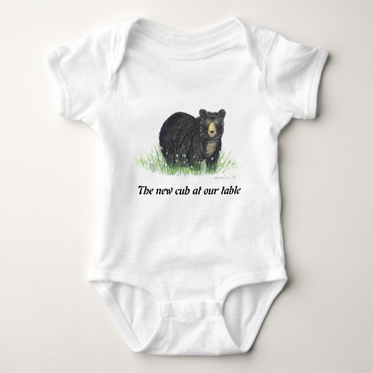 Zwart Beer in witte bloemetjes, babykleding Romper (Voorkant)