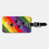 Zwart Beer Paw Rainbow Waterverf Aangepaste naam Bagagelabel (Voorkant horizontaal)