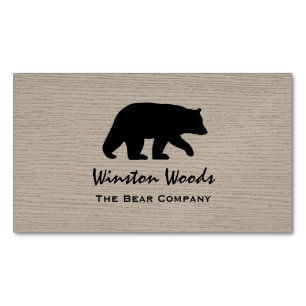 Zwart Beer Silhouette op Faux Wood Background Magnetisch Visitekaartje