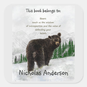 Zwart Beer Totem Dier Spirit Gids Boekplaat Vierkante Sticker