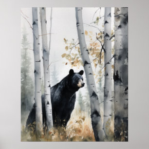 Zwart Beer Woodland Animal Art Print Poster