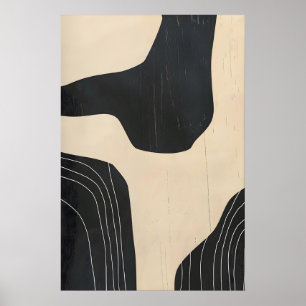 Zwart & Beige Abstracte Kunst Giclée Print Modern