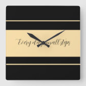 Zwart & beige breed gestreept vierkante klok (Voorkant)