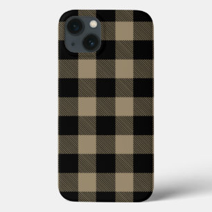 Zwart Beige Buffel Plaid Check Pattern iPhone 13 Hoesje
