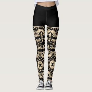 Zwart-beige geometrische patronen leggings