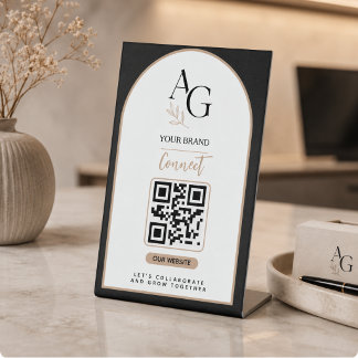 Zwart Beige Luxe QR Code Afspraakherinnering Reclamebord Met Voetstuk