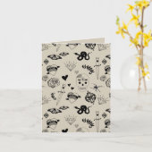 Zwart & Beige met de hand getekend tattoo patroon Kaart (Gele Bloem)