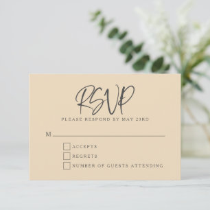 Zwart Beige Moderne Script Lettering Trouwen RSVP Kaartje