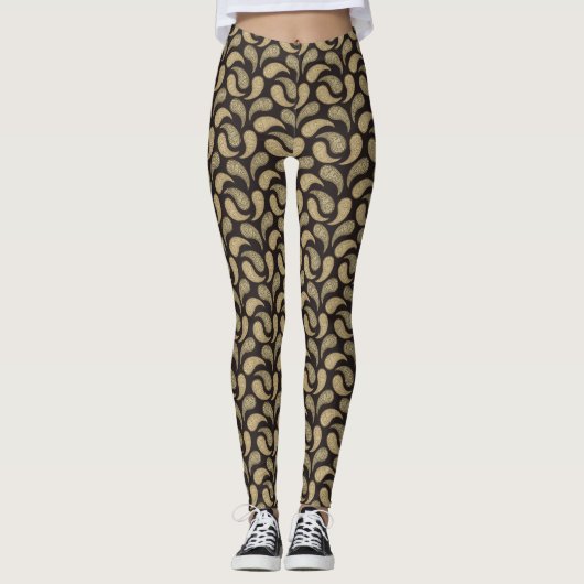 Zwart-Beige Paisley Patroon Leggings (Voorkant)