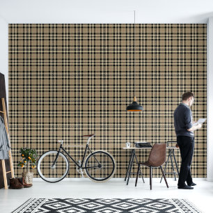 Zwart + Beige Plaid Behang