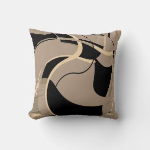Zwart Beige Taupe Wervelende Abstracte Kunst MCM L Kussen
