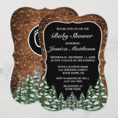 Zwart besneeuwd hout & bos dennen Baby shower Kaart (Voorkant / Achterkant)