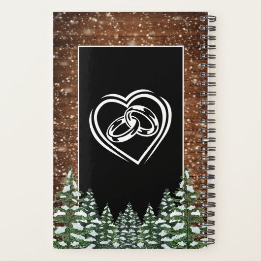 Zwart besneeuwd hout & bos dennen bruiloft planner (Achterkant)