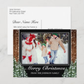 Zwart besneeuwd hout & bos Foto Kerstmis Groet Aankondigingskaart (Voorkant / Achterkant)