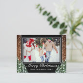 Zwart besneeuwd hout & bos Foto Kerstmis Groet Aankondigingskaart (Staand voorkant)