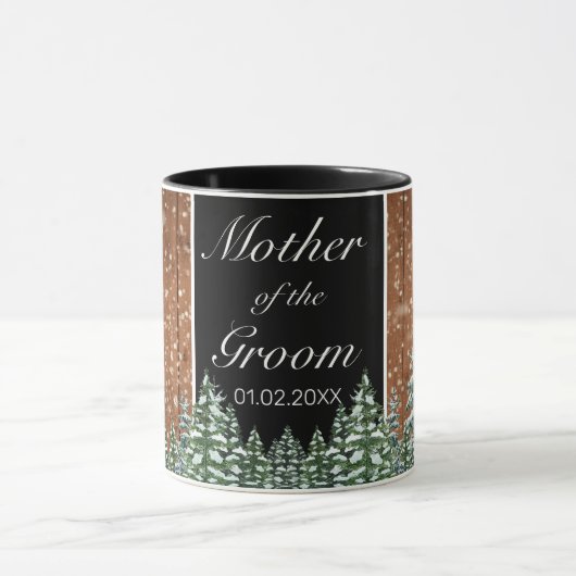 Zwart besneeuwd hout & bos pijnboom ouder bruiloft mok (Midden)