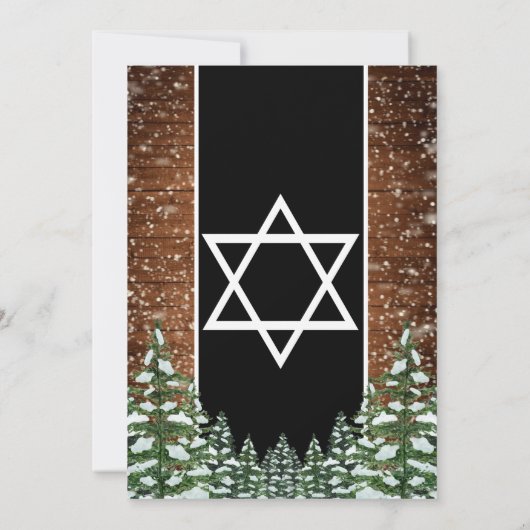 Zwart besneeuwd hout & bos Pine Bar Bat Mitzvah Kaart (Achterkant)