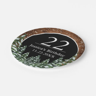 Zwart besneeuwd hout & bosden Gelukkige Verjaardag Papieren Bordje