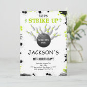 Zwart bewerkbare bowling uitnodiging (Staand voorkant)