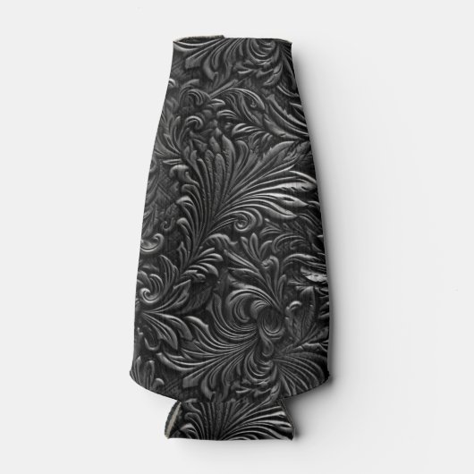  zwart bewerkt leder flesjeskoeler (Voorkant)