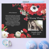 Zwart BiFold Red Flowers Funeral Programme Flyer (Enkel)