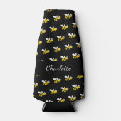 Zwart bijen leuk humor monogram script flesjeskoeler (Voorkant)