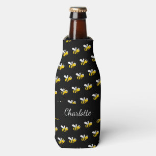 Zwart bijen leuk humor monogram script flesjeskoeler