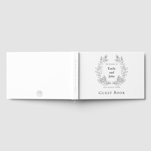 Zwart Blad Monogram/Namen/Datum Bruiloft Gastenboek (Volledig)