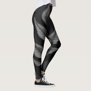 Zwart blad patroon leggings