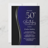 Zwart Blauw 50ste verjaardag Kaart (Voorkant)