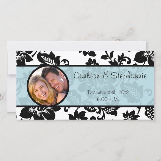 Zwart/Blauw Bloemen Damask Foto Aankondiging (Voorkant)