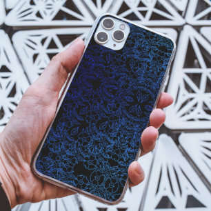 Zwart & Blauw Bloemmotief unieke esthetiek Case-Mate iPhone 14 Pro Max Hoesje