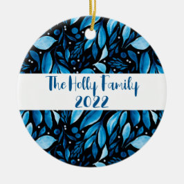 Zwart-blauw-botanisch gepersonaliseerd versierings keramisch ornament