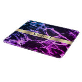 Zwart blauw en Paarse marmer, naam op goudband Snijplank (Hoek)