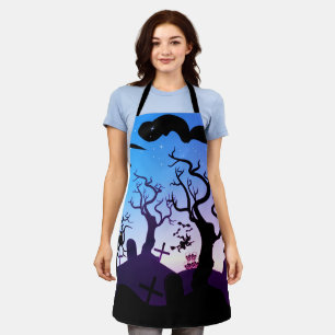 Zwart, blauw en paarse spookveld Halloween Schort