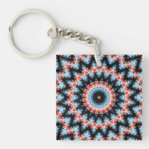 Zwart, blauw en rood Mandala Star Sleutelhanger