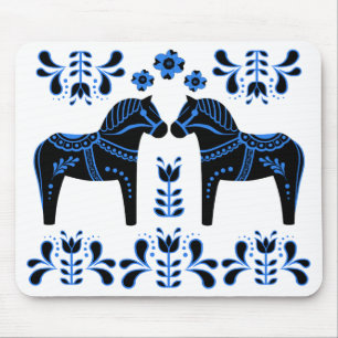 Zwart/blauw Folk Dala paard/Folk Friesian Muismat
