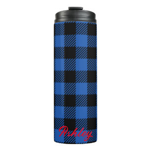Zwart blauw geruit buffelpatroon personaliseren thermosbeker