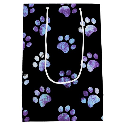 Zwart blauw getextureerd afdrukpatroon medium cadeauzakje (Achterkant)