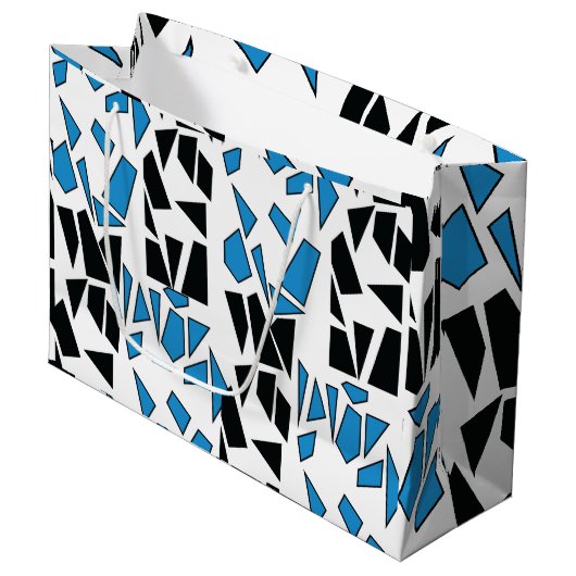 Zwart Blauw Glas in Lood Patroon Groot Cadeauzakje (Voorkant Gekanteld)
