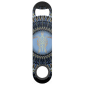 Zwart Blauw Goud Mandala Schildpad Kust Speed Flessenopener (Achterkant)
