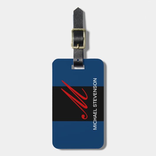 Zwart Blauw Grijs Script Custom Name Bag Label Bagagelabel (Voorkant verticaal)