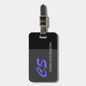 Zwart Blauw Grijs Script Custom Name Bagagelabel (Voorkant verticaal)