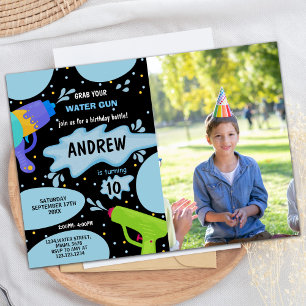 Zwart Blauw Groen Foto Water Pistool Verjaardag Kaart