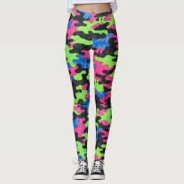 Zwart Blauw Groen Roze Camouflage Stijl Leggings