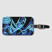 Zwart Blauw Haida Eagle Thunder Vogel Native Art Bagagelabel (Voorkant (horizontaal))