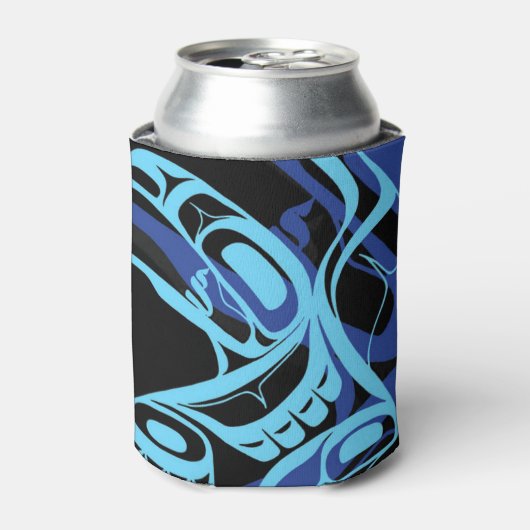 Zwart Blauw Haida Eagle Thunder Vogel Native Art Blikjeskoeler (Blikje Voorkant)